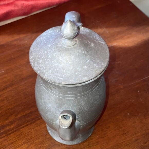 Vntg Pewter Coffee Tea Pot Server Service Lidded Gooseneck Spout Pitcher Hinged - Picture 6 of 10